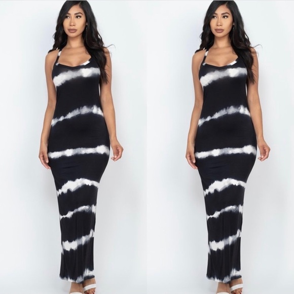 NEW ARRIVAL WOMEN MUSTARD YELLOW STRIPE TIE DYE RACERBACK TANK TOP MAXI DRESS - Picture 7 of 9